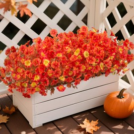 Fake Fall Artificial Flowers for Outdoor Decoration Autumn Silk Flower UV Resistant, 12 Bundles Faux Morning Glory with Eucalyptus Greenery for Indoor Garden Planters Patio Window Home Decor, Mix