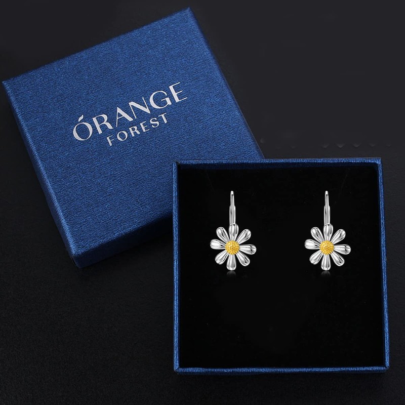 925 Sterling Silver Daisy Earrings 18K White Gold Plated Daisy