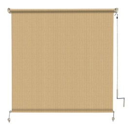 Amagenix Outdoor Roller Shade 6'(W) X 6'(H), Exterior Cordless Patio Shades Roll Up Outdoor Blinds with 90% UV Protection, Two-Section Poles with One-Piece Fabric, Sesame