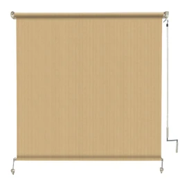 Amagenix Outdoor Roller Shade 6'(W) X 6'(H), Exterior Cordless Patio Shades Roll Up Outdoor Blinds with 90% UV Protection, Two-Section Poles with One-Piece Fabric, Sesame