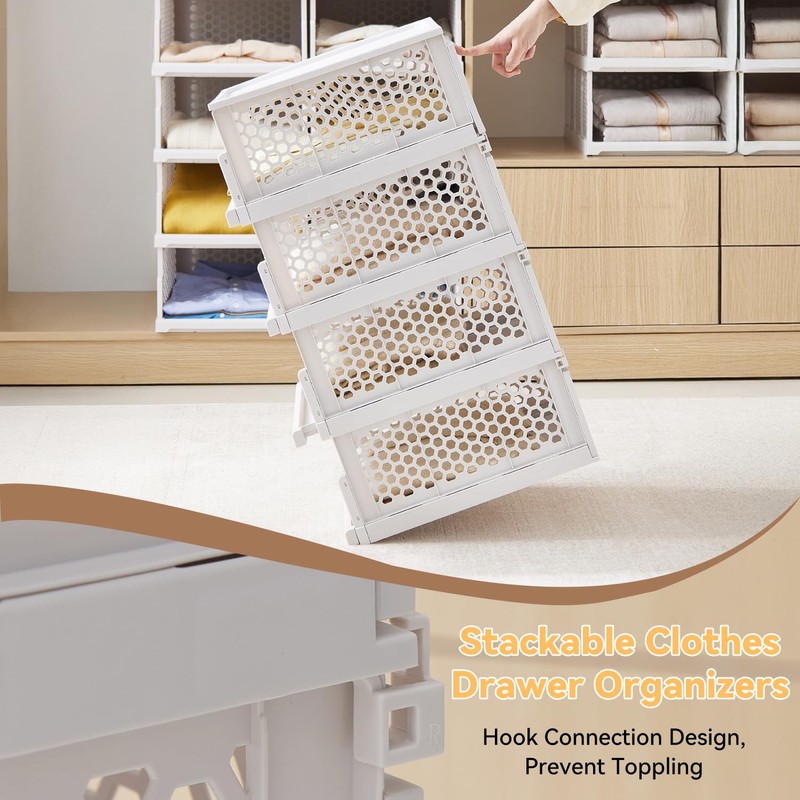 Pull-out Plastic Storage Basket with a Lid,Stackable Closet Organizers Drawer