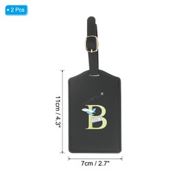 PATIKIL Initial Luggage Tags, 2 Pack Monogrammed PU Leather Baggage Tags Embroidered Letter Suitcase Label Tags Luggage Identifier for Luggage Baggage, Black (B)