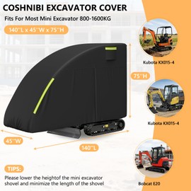 COSHNIBI Mini Excavator Cover,600D Waterproof Dust Protection Excavator Cover with Zipper Door & Reflective Strips,Fit for Bobcat/Kubota/John Deere 17 P/Takeuchi/Yanmar