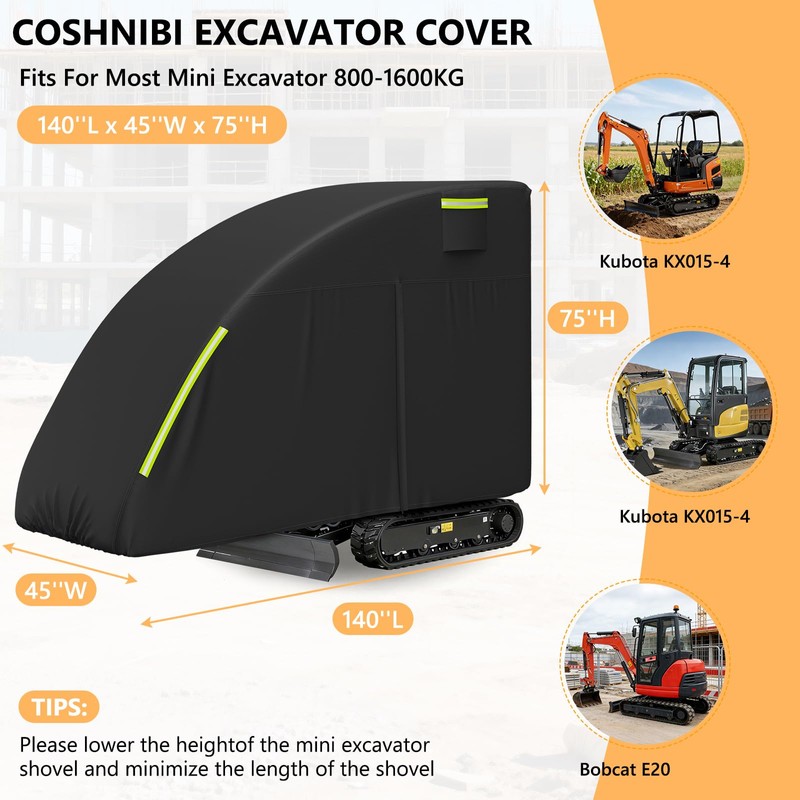 COSHNIBI Mini Excavator Cover,600D Waterproof Dust Protection Excavator Cover with