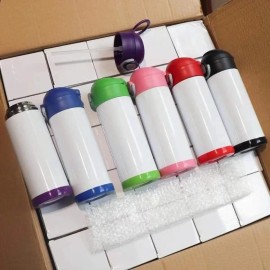 24pcs 12oz Sublimation Kids Bottle Stainless Steel Flip Soft Straw Travel Cup Double Wall Insulated Straw Cup Kids Tumblercolor: 24pcs (mix 6 color lids), capacity: 12oz