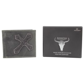American Bison Tooled Cross Western Wallet for Men – Oil Pull Up Bifold – Rugged Faith & Everyday Durability (black)