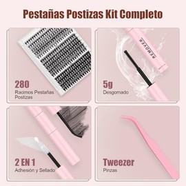 Kit Completo de Pestañas Postizas DIY 280 Racimos, Todo En 1 Mezcla 30D 40D 50D Con Pinzas, Extensión 10-16mm, Unión y Sellado De Sujeción Fuerte