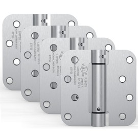 Treasem Self Closing Door Hinges, Auto Closing Spring Hinges with Adjustable Tension, 4 x 4 Inch, 5/8'' Radius Corners, for Home Interior, Exterior Doors and Commercial Use, Brushed Chrome, 4 Pack