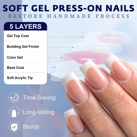Bellelfin 120Pcs Short French Tip Press on Nails, Full Cover French Tips Press on Square White Tip French Fake Nails Nude Acrylic False Nails Press ons for Women Girls