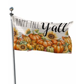 Fall Flags for Outside 2x3 ft Thanksgiving Happy Fall Y’ll Orange Pumpkin Sunflower Harvest Autumn Double Sided Waterproof Flag Grommets Banner Flags for Porch Yard Garden Outdoor Decorations
