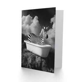 Artery8 Greeting Card Zebra Bath Time in Bathtub Black White Surreal Blank For Him Or Her Art Birthday Card