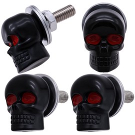 MEAJOO 4Pcs Skull License Plate Screw Fasteners Kit, Cool Funny Aluminum Alloy Bolts Universal Fits Most Vehicles, Trucks, and Motorcycles(Black)