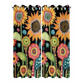 Outdoor Curtains Waterproof for Patio, Mexican Black Geometric Abstract Flower Pattern Grommet Top Vertical Drapes, Indoor/Outdoor Privacy Curtains for Porch Balcony Garden Cabana Decor 54"x84"x2