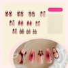 Almond Press on Nails Medium Pink Flower Fake Nails Red