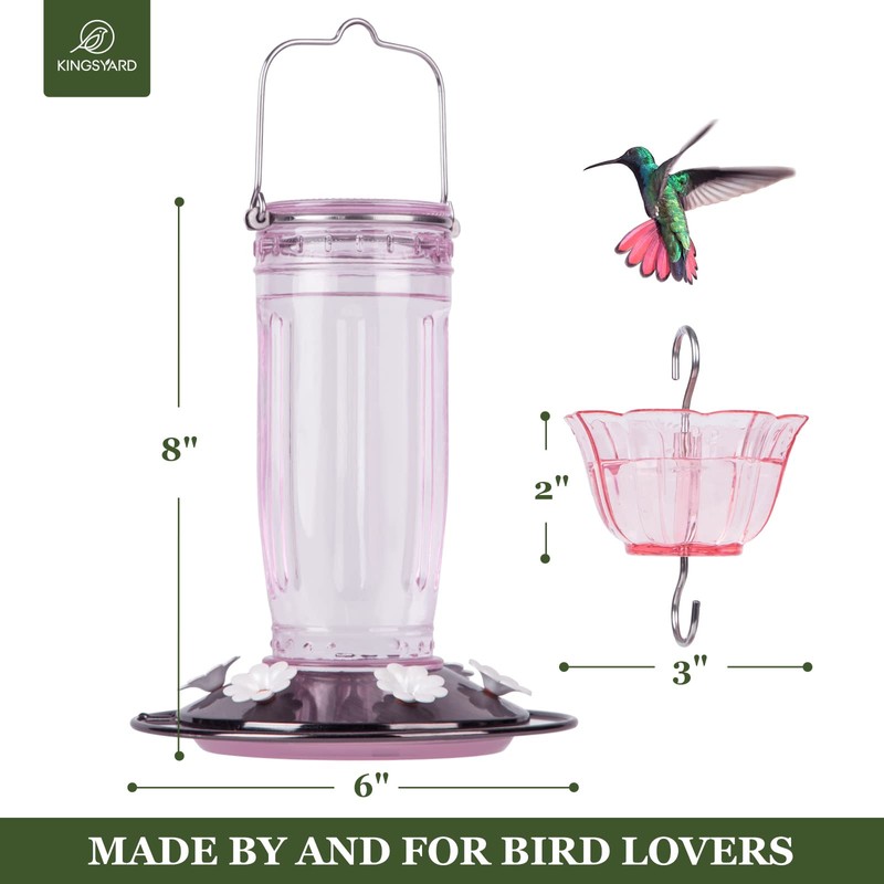 Kingsyard 2 Pack Glass Hummingbird Feeder for Outdoors, 16 Oz