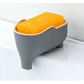 Cute Elephant Soap Dish Holder Tray Plastic Sink Self Draining Suitable for Kitchen Bathroom Bar Shower Bath Kitsch Large Shelf Drainage,Gray