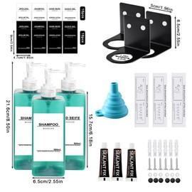 Roselee Soap Dispenser Wall Mounting Set, Soap Dispenser Shower No Drilling 500 ml Soap Dispenser Wall Mounted Cyan Colour Shampoo Dispenser with Funnel and Waterproof Labels for Kitchen Bathroom