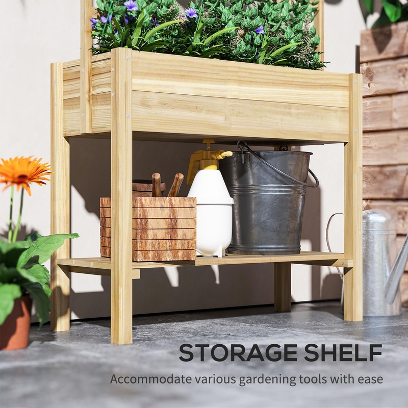 Outsunny Wooden Raised Garden Bed with Trellis, Elevated Planter Box