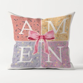 Poecinvi Easter Pink Bow Throw Pillow Covers 18x18, Christian Pillow Covers, Pink Bow Easter Decor, Coquette Easter Decorations for The Home, Prayer Room Decor, Christian Easter Gifts for Women