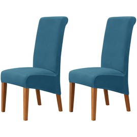 AXZDTH 2 Pcs Dining Room Velvet Large Chair Covers Elastic Stretchable High Back Chair Slipcover for Kitchen and Dining Room Banquet Home Party Decor (Blue, 2 Pcs)