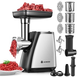 AAOBOSI Meat Grinder, 4-In-1 Meat Grinder Electric [2800W Max] with 3 Slice, Shred Blades,2 Blades,3 Plates,Sausage Stuffer,Kubbe Kit, for Home Kitchen Use, Stainless Steel