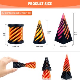 3PCS Impossible Cone Fidget Toy Set – 3D Printed Spiral Cone & Pyramid Passthrough Sculpture – Stress Relief Desk Toys for Anxiety, Focus & Fun