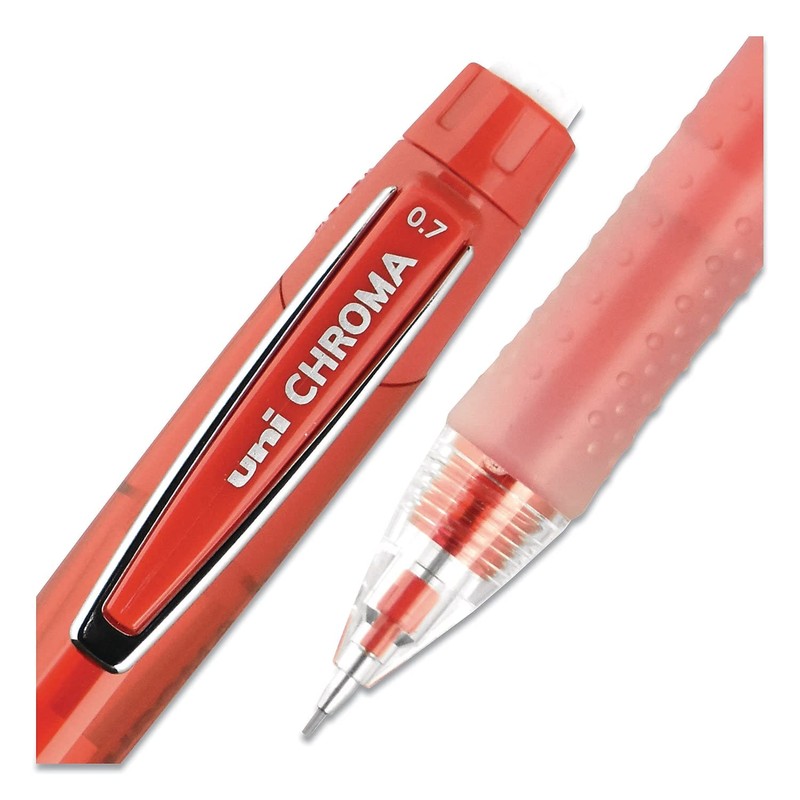 CHROMA Mechanical Pencil, 0.7mm, HB #2, Red Barrel, 12 Count