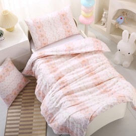 HMtideby Pink Floral Toddler Children's Bedding Set for Girls Cot Duvet Cover with Pillowcase 2-Piece 120 x 150 cm