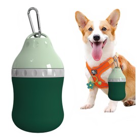 Dog Travel Water Bottle Detachable Bowl Leak Proof Portable ，Silicone Bottle Body，Collapsible and Suitable for Small Pets for Outdoor Walking, Hiking, Travel (Green, 400 ml)