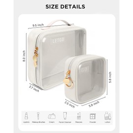 Clear Makeup Bags Set - TSA Approved Toiletry Bag with Handle Large Opening, Clear Toiletry Bags for Traveling Travel Essentials Travel Size Toiletries Car Accessories for Women (Large+Mini White)