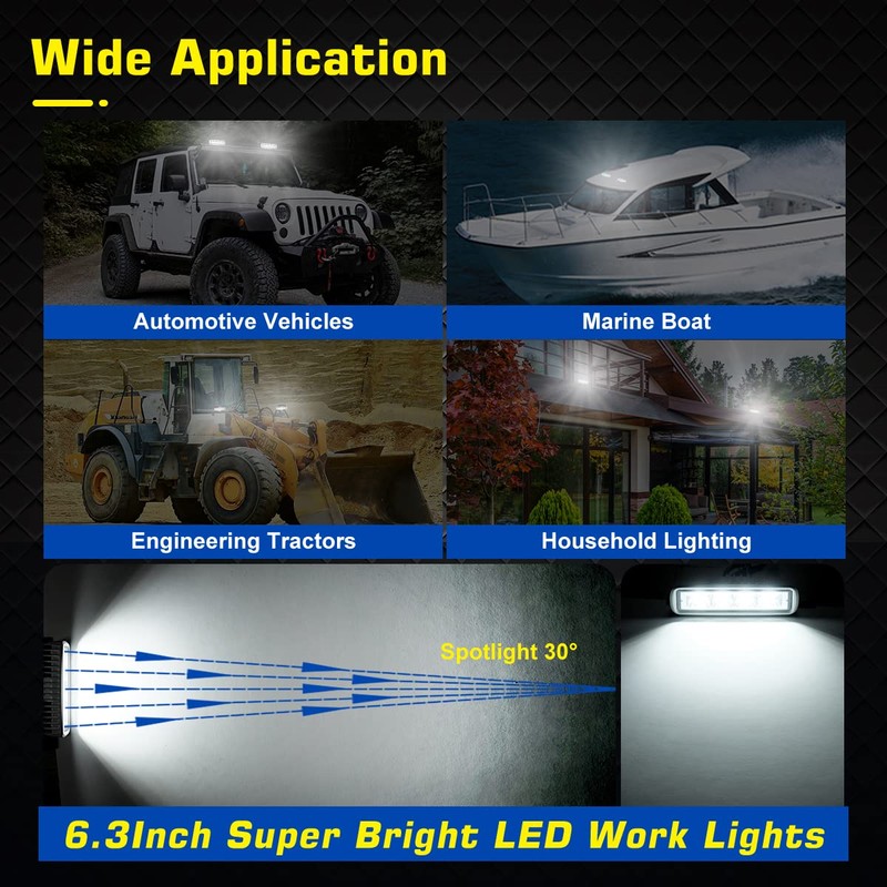 WFPOWER LED Spreader Lights for Boat, 6.3inch 2 Pack 72W