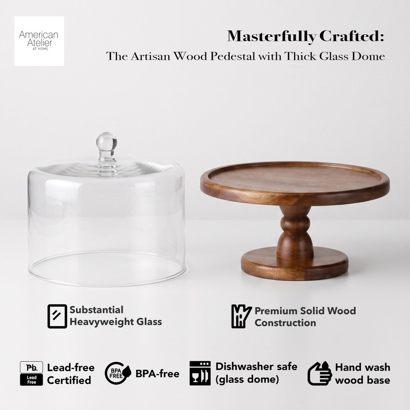 American Atelier Madera Pedestal Plate with Dome, Brown, 11.8x12.2in