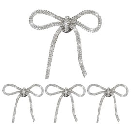 MBAIYO 4Pcs Rhinestones Pin Bow, Crystal Bow Brooch Pins, Silver Bows Pin Bowknot Rhinestone Sparkly Brooches for Women Hats Prom Wedding Party Dress Suit Shirt Buttons