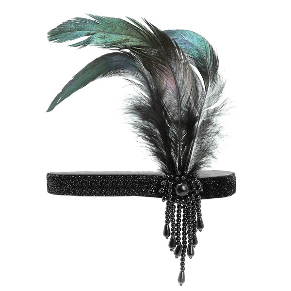 1920s Flapper Headband, Canvalite Vintage 1920s Flapper Feather Headband Beaded Gatsby Headband