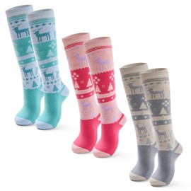 Qterdiz Unisex Children's Warm Ski Socks Boys Thick Ski Socks Girls Thermal Socks for Ski and Snowboard 3 Pairs, Mix 9323