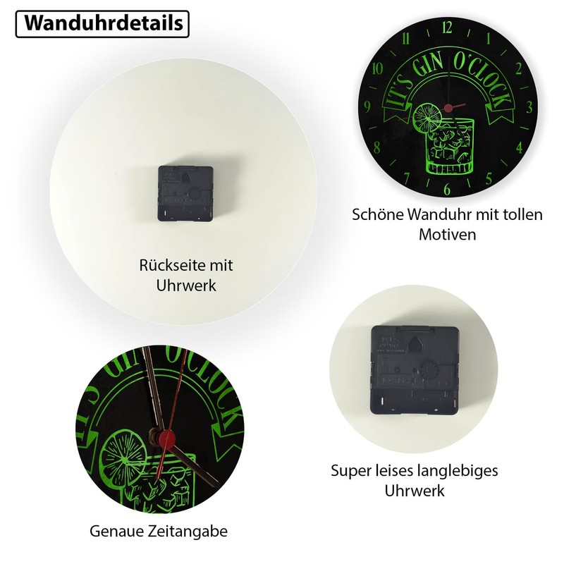 speecheese It's Gin O'Clock Aluminium Wall Clock with Green Lettering