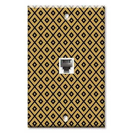 Art Plates - One Port RJ11 - Telephone decorative printed keystone style wall plate. CAT3 - RJ12 Female to Female phone jack. Works for phones, fax, ect. - Black and Gold Triangles