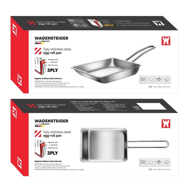 WAGENSTEIGER Stainless Steel Fry Pan, 3-Ply Reinforced Body, Rectangular Omelet