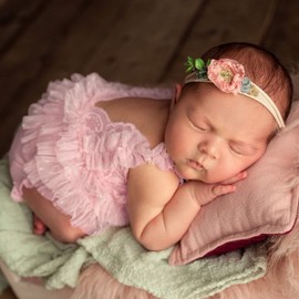 Baby Photography Props Outfit Lace Rompers Newborn Girl Photo Shoot Outfits Flower Headband Princess Costume (Pink B)