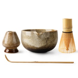 EOIMS Japanese Matcha Tea Set, Ceramic Bowl with Pourer, Includes Handmade Ceramic Whisk Holder, Matcha Whisk (Chasen) and Scoop, Perfect Matcha Ceremony Set for