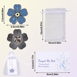 20pcs Memorial Pins for Funeral, Forget Me Not Pin Flower Badges Brooch Brooches Includes Poem Cards Yarn Bag for Sympathy Remembrance Presents