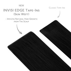 WENNALIFE Invisi Edge Tape in Hair Extensions Human Hair, 16 Inch 25g 10pcs Jet Black Invisible Luxury Remy Hair Extensions Natural Seamless Injected Tape Ins Straight Extensiones De Cabello Humano