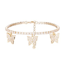 XINYIXIN Butterfly Tennis Bracelet for Women, Charm Rose Gold Silver Plated Chain Adjustable Wrist Bracelet with Cubic Zirconia Crystal Best Gift for Friends