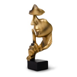 greafy Gold Decorative Sculpture Silence - Abstract Face Silence Gold Statue Made of Resin Figure Thinker on Black Base as Living Room Decoration Modern Decorative Figure for Bedroom and Office, 27 cm