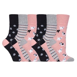 SockShop 6 pairs Ladies Cotton Gentle Grip UK 4-8, EUR 37-42 Socks - NEW variations (6 x RH169 Pets)