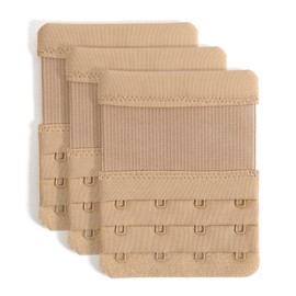YARBAR Bra Extender Bra Extension Hook, 4 Tiers, Elastic Bra, Extension Hook, Women's, Bra Hook, Adjustable, Set of 3 4 Tiers Beige, Hook Distance: 0.75 inches (1.9 cm), Free size