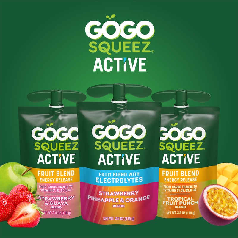 GoGo squeeZ Active Fruit Blend with Electrolytes | 18-Count Variety