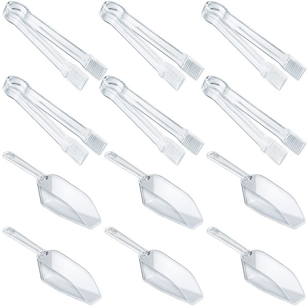Plastic Serving Tongs Mini Kitchen Tongs Kitchen Tongs Utility and Plastic Kitchen Scoops Clear Ice Scoop Mini Clear Buffet Scoop for Candy Dessert Buffet Ice (12)