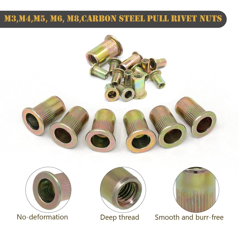 Wkmamo Pack of 150 Carbon Steel Rivet Nuts, M3 M4