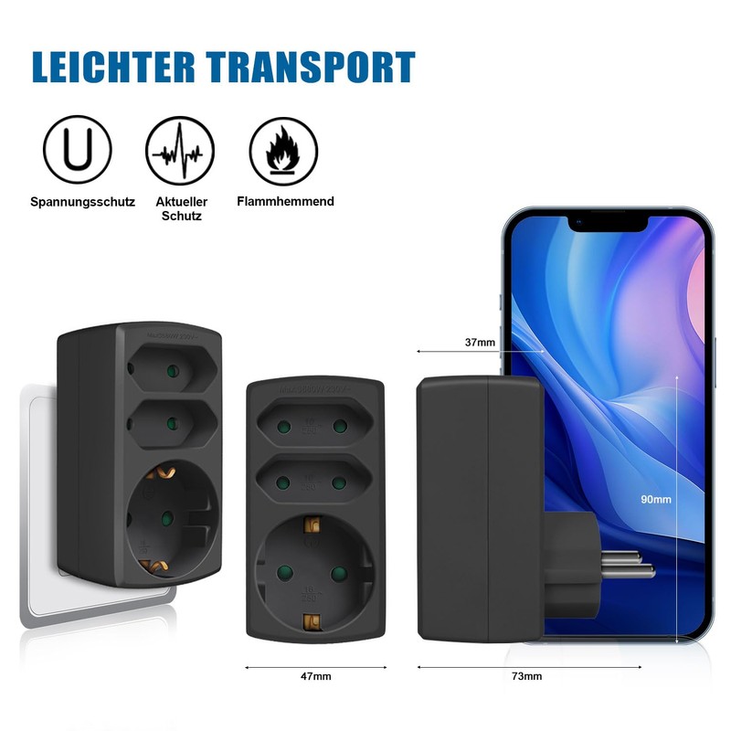 EXTRASTAR Multi-socket 3-way socket adapter, 2 Euro + 1 Schuko